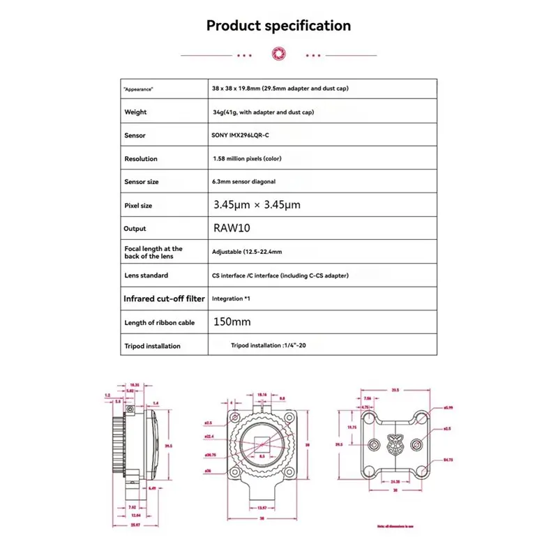 FMT .A86P-voor Raspberry Pi Gl - Raspberry Pi Global Shutter Camera Imx296 recensie en prijs